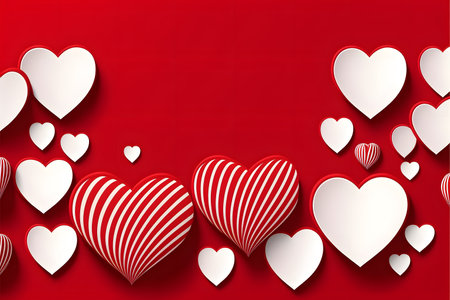 Valentines day background with red and white hearts. Vector illustration.の写真素材