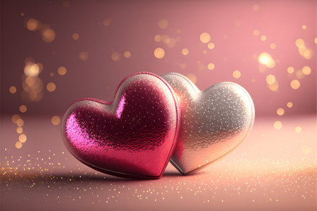 Valentine's day background with two hearts. 3d renderingの写真素材