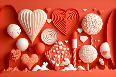 Valentines day background with paper cut hearts and balloons. Vector illustration.の写真素材