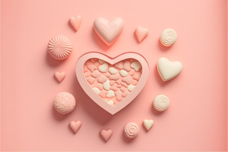 Valentine's Day background with pink heart and marshmallow.の写真素材