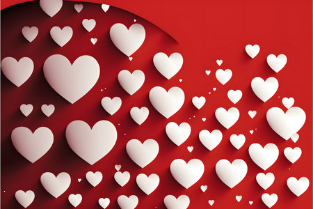 Valentines day background with white paper hearts. Vector illustration.の写真素材