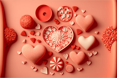 Valentines day background with hearts and sweets. 3d illustrationの写真素材