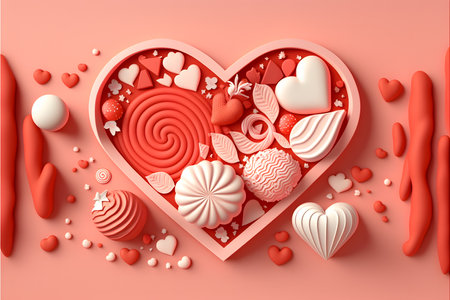 Valentine's day background with hearts and sweets. 3d illustrationの写真素材
