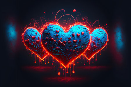 Glowing heart on dark background. Valentine's day concept. 3D Renderingの写真素材