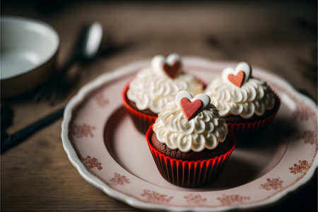 Valentine's Day cupcakes on a plate. Selective focus.の写真素材