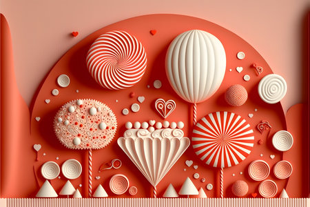3d illustration, abstract background, paper art style, red and whiteの写真素材