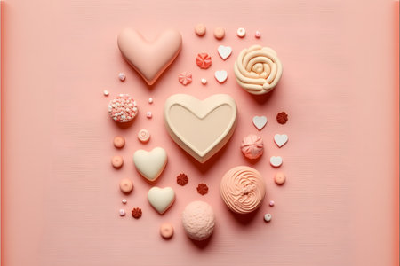 Valentine's day background with hearts and sweets. Top view.の写真素材