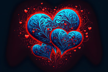 Valentine's day card with two hearts on a dark background