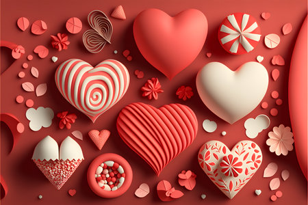 Valentine's day background with hearts and flowers. Vector illustration.の写真素材