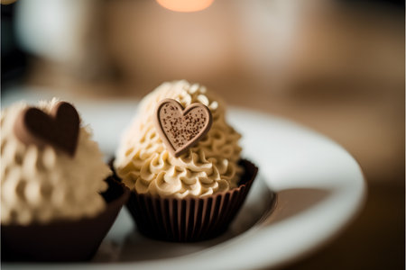 Cupcake with heart shape on top, shallow depth of fieldの写真素材