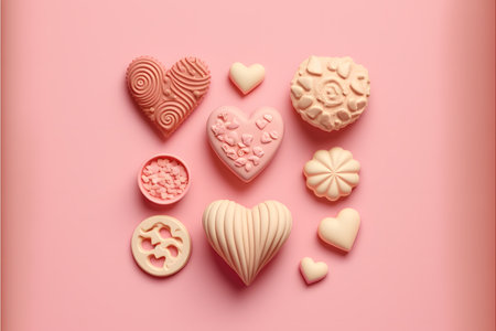 Valentine's Day concept. Assorted heart shaped cookies on pink backgroundの写真素材