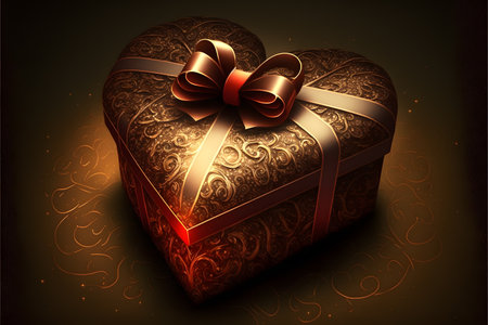 Gift box in the form of heart on a dark background.の写真素材