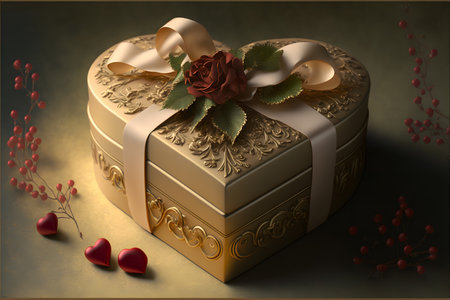 3d illustration of a gift box with a bow and a roseの写真素材