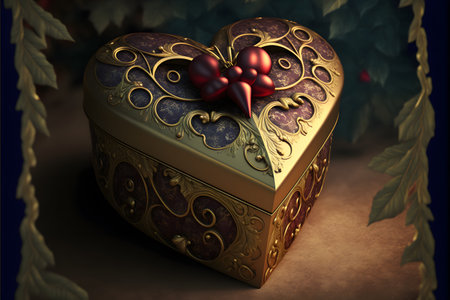 Gift box in the shape of a heart. 3D renderingの写真素材