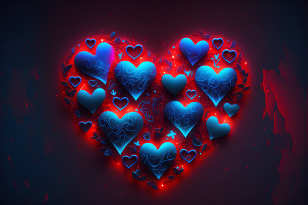 Valentine's day background with glowing hearts. Vector illustration.の写真素材