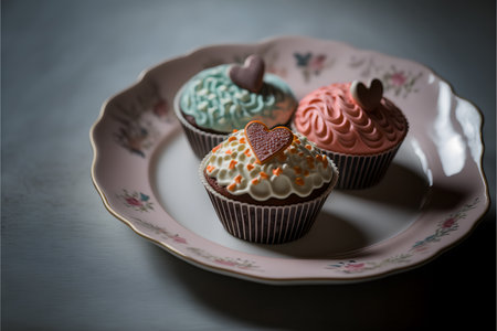 Colorful cupcakes on a plate, selective focus. Toned.の写真素材