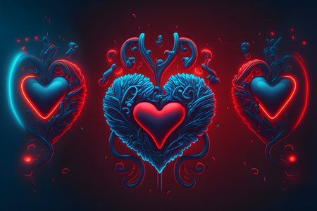 Vector illustration of Valentine's day with hearts on a dark background.の写真素材