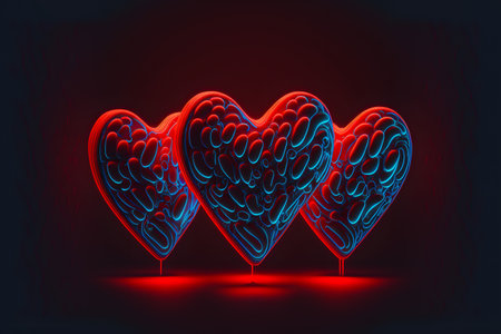 Neon hearts on dark background. Valentines day concept. Vector illustrationの写真素材
