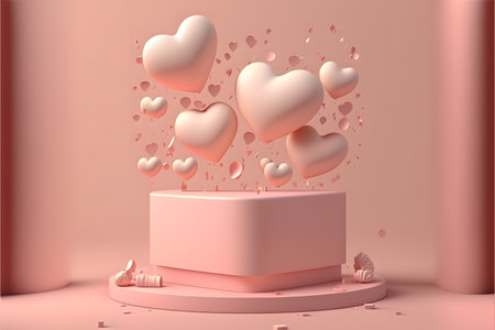 Valentine's day background with hearts and podium. 3d renderingの写真素材