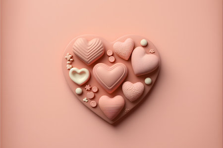 Heart shaped chocolate candies on pink background. 3d rendering.の写真素材