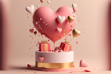 Valentine's day background with hearts and gift box. 3d renderingの写真素材
