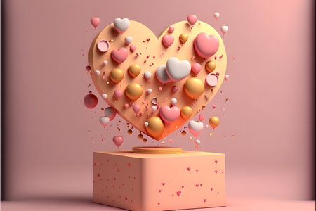 3d render of valentine's day background with heart and copy spaceの写真素材