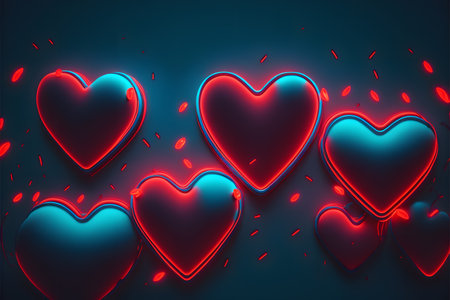 Valentine's day background with glowing hearts. Vector illustration.の写真素材