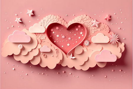 Valentine's day background with heart and clouds. Vector illustration.の写真素材