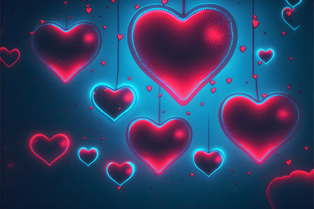 Valentines day background with hearts and lights. Vector illustration.の写真素材