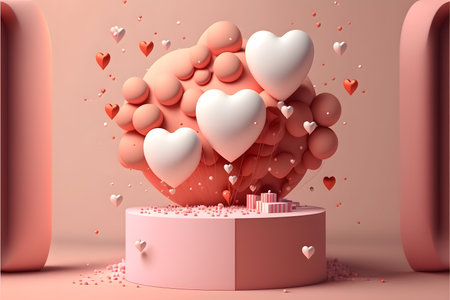 Valentine's day background with hearts and podium. 3d renderingの写真素材