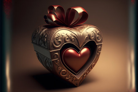 Gift box with red heart on a dark background. 3d renderingの写真素材
