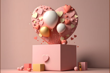 3d render of valentine's day background with heart shapeの写真素材