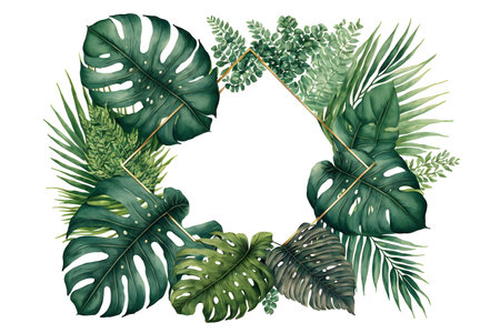 Tropical palm leaves, monstera, fern, fern. Watercolor hand drawn illustrationの写真素材