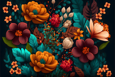 Beautiful floral background with colorful flowers and leaves. Vector illustration.の写真素材