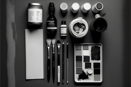 Set of cosmetics on black background. Flat lay, top view.の写真素材