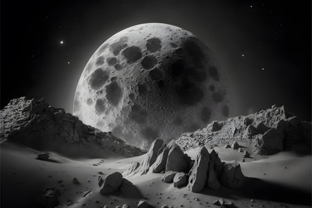 Fantasy alien planet. 3D illustration. Moon in the sky.の写真素材