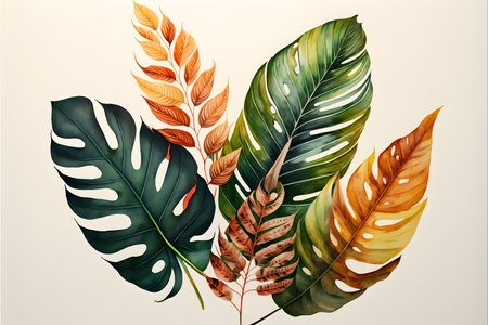 Tropical leaves, vector illustration. Colorful monstera leaves.の写真素材