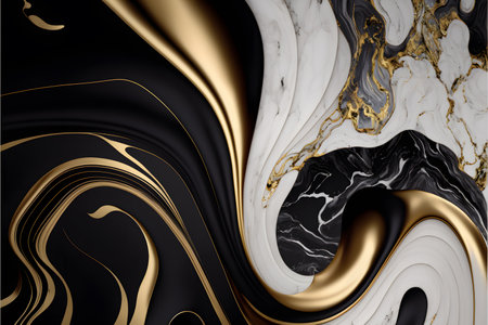 Black and gold abstract background with marble pattern. 3d render illustrationの写真素材