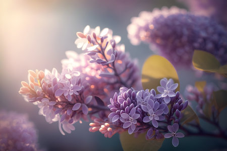 Beautiful lilac flowers in the garden at sunset. Selective focus. nature.の写真素材