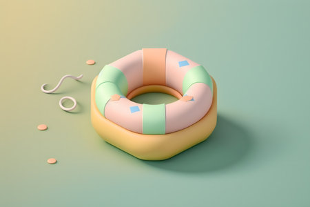 3d rendering of lifebuoy and pills on pastel backgroundの写真素材