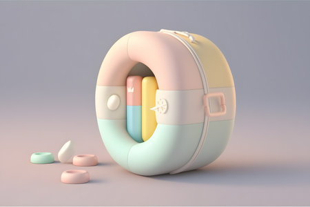 3D rendering of a travel bag with a lot of colorful stonesの写真素材