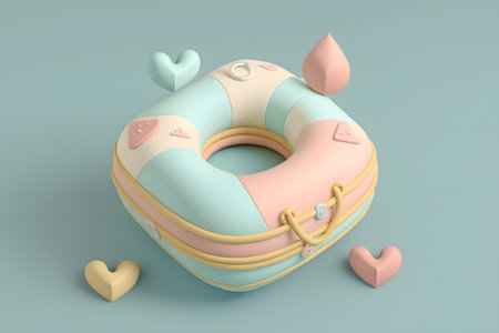 3d illustration of donut in pastel colors with hearts.の写真素材