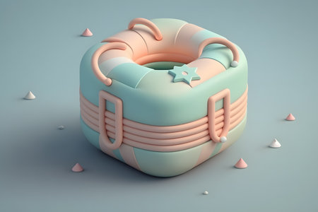 Cake on blue background. 3d render. Sweet dessert.の写真素材