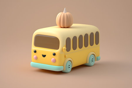 3d render of school bus with pumpkin on top. Back to school conceptの写真素材