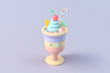 Ice cream in a cup. 3d illustration. Minimal style.の写真素材