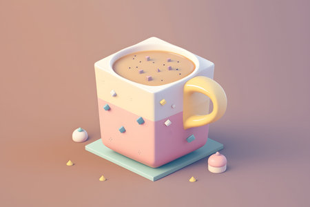 Cup of coffee with milk and marshmallows. 3d illustrationの写真素材
