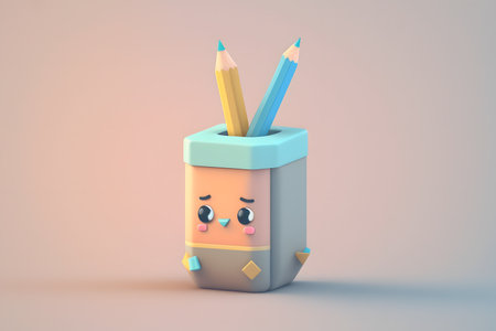 Pencils in a pencil case, 3d render illustration.の写真素材