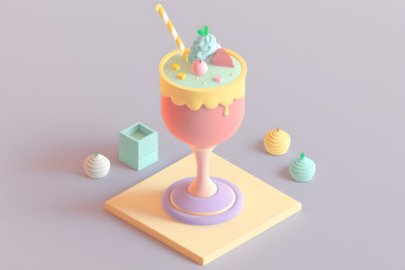 Ice cream in a glass with a straw. 3d illustration.の写真素材