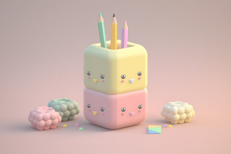 Cute pencils in the shape of a cake. 3d renderingの写真素材