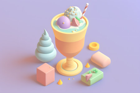 Ice cream in a cup and ice creams. 3d renderingの写真素材